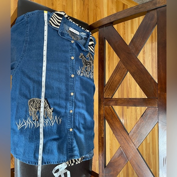 Dress Barn denim zebra safari shirt size 18/20 embroidery applique zoo teacher - Picture 10 of 16